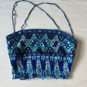 Zara Blue and Green Embroidered Crop Top